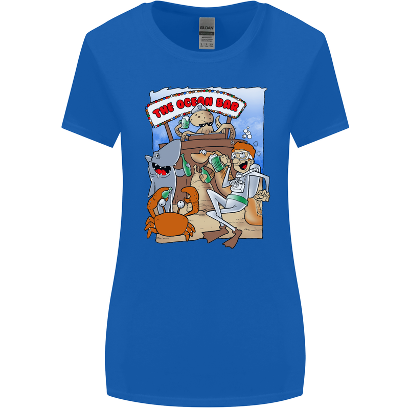The Ocean Bar Scuba Diving Diver Alcohol Womens Wider Cut T-Shirt Royal Blue