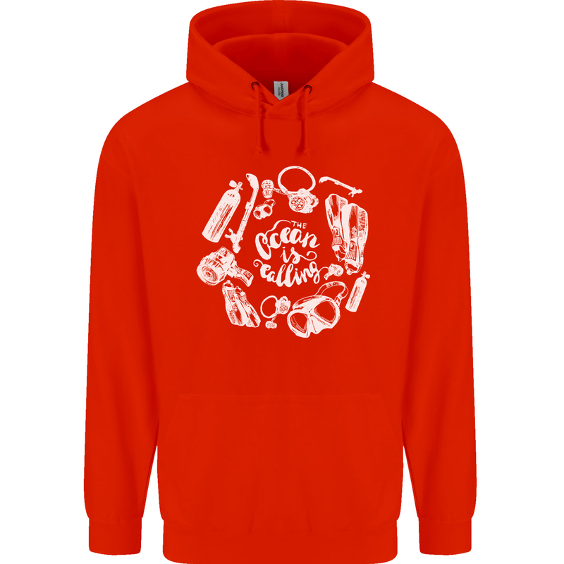 The Ocean Is Calling Scuba Diving Diver Childrens Kids Hoodie Bright Red
