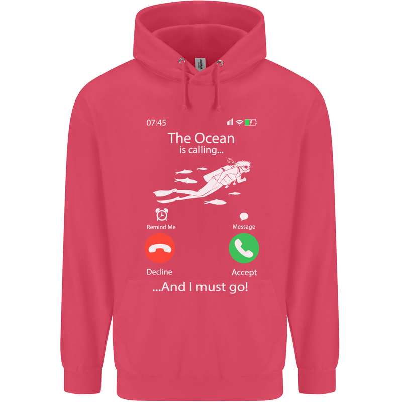 The Ocean Is Calling Scuba Diving Diver Childrens Kids Hoodie Heliconia