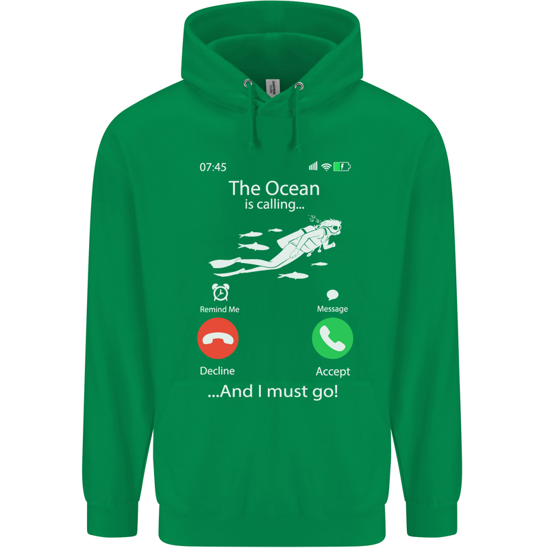 The Ocean Is Calling Scuba Diving Diver Childrens Kids Hoodie Irish Green