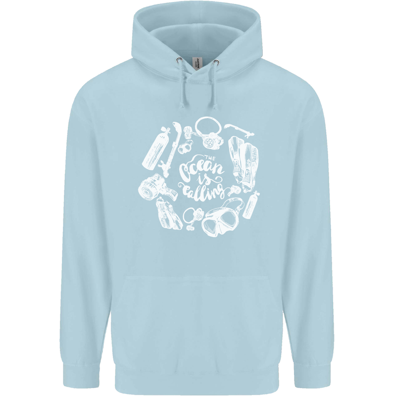 The Ocean Is Calling Scuba Diving Diver Childrens Kids Hoodie Light Blue