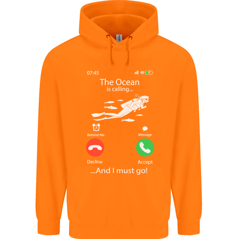 The Ocean Is Calling Scuba Diving Diver Childrens Kids Hoodie Orange