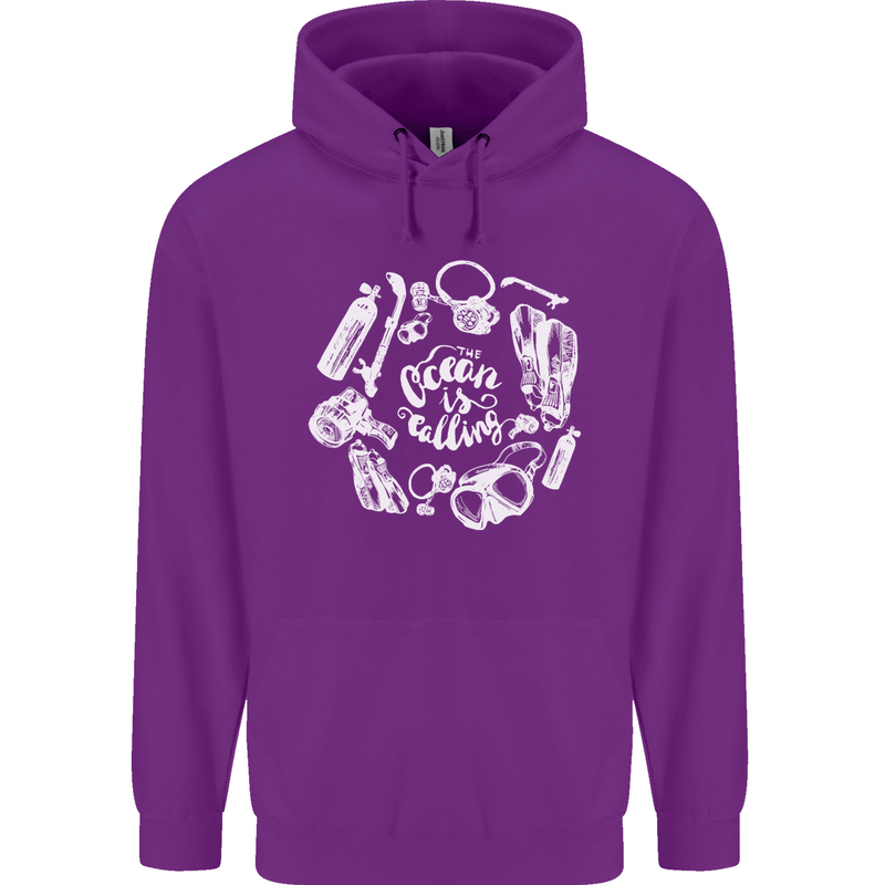 The Ocean Is Calling Scuba Diving Diver Childrens Kids Hoodie Purple