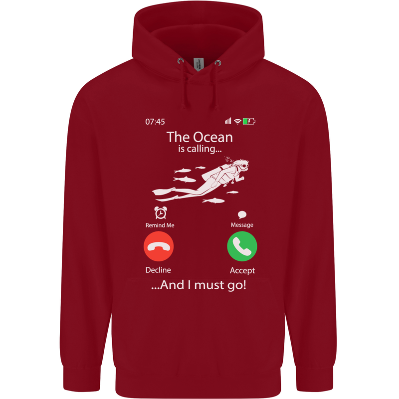 The Ocean Is Calling Scuba Diving Diver Childrens Kids Hoodie Red