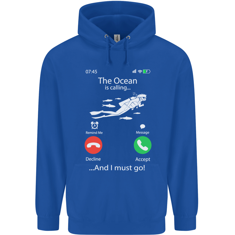 The Ocean Is Calling Scuba Diving Diver Childrens Kids Hoodie Royal Blue