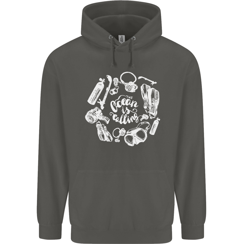 The Ocean Is Calling Scuba Diving Diver Childrens Kids Hoodie Storm Grey