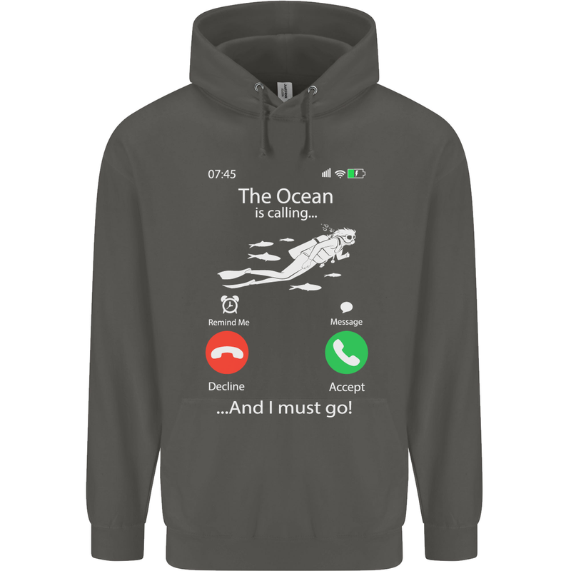 The Ocean Is Calling Scuba Diving Diver Childrens Kids Hoodie Storm Grey