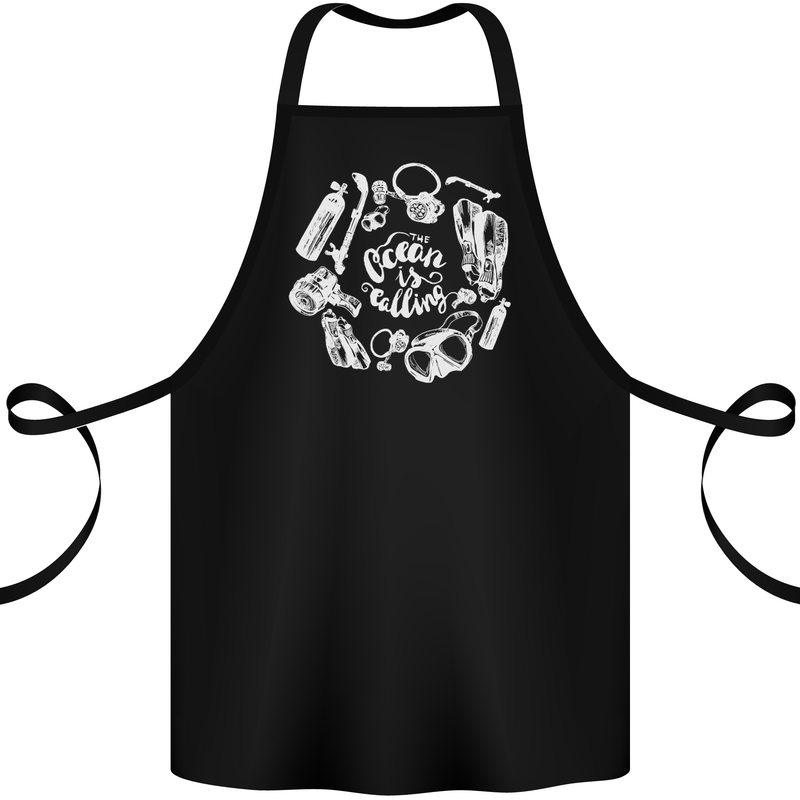 The Ocean Is Calling Scuba Diving Diver Cotton Apron 100% Organic Black