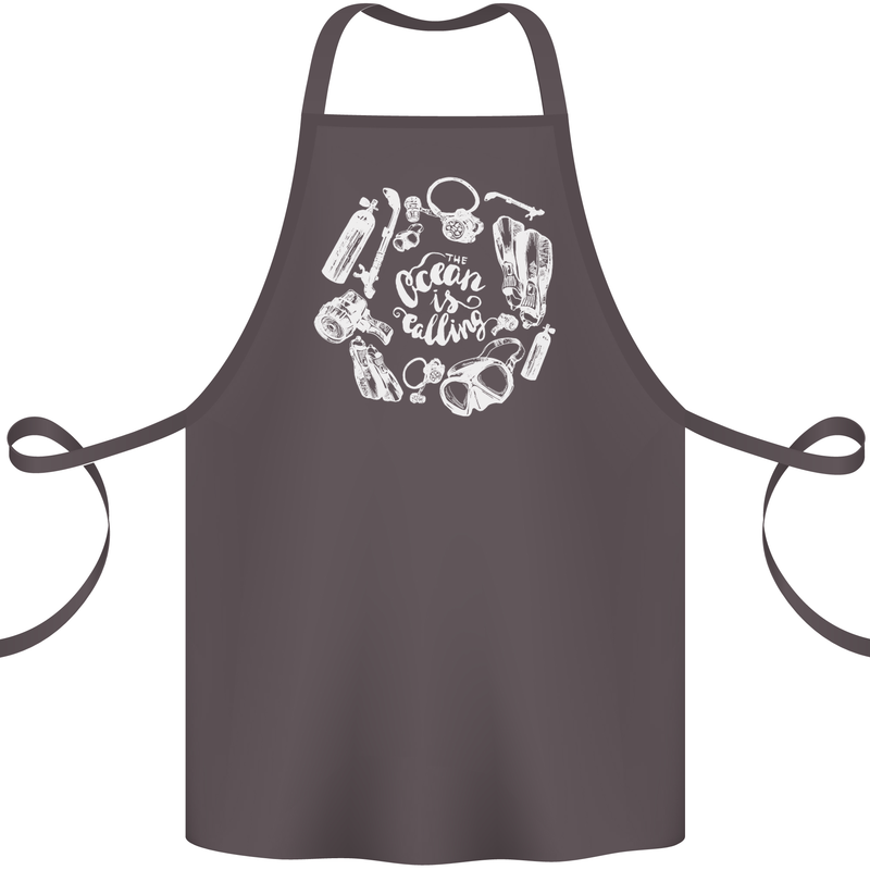 The Ocean Is Calling Scuba Diving Diver Cotton Apron 100% Organic Dark Grey