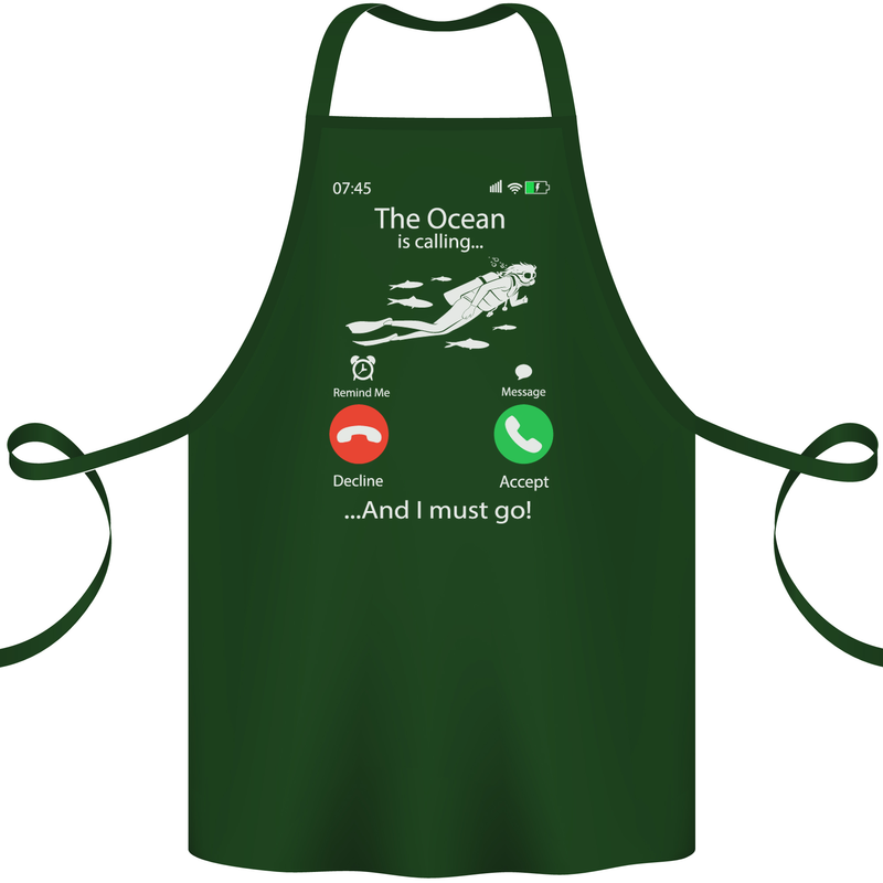 The Ocean Is Calling Scuba Diving Diver Cotton Apron 100% Organic Forest Green