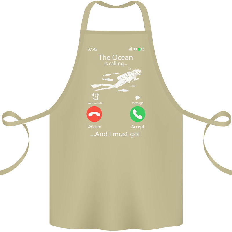 The Ocean Is Calling Scuba Diving Diver Cotton Apron 100% Organic Khaki