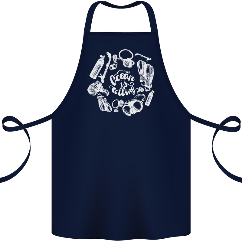 The Ocean Is Calling Scuba Diving Diver Cotton Apron 100% Organic Navy Blue