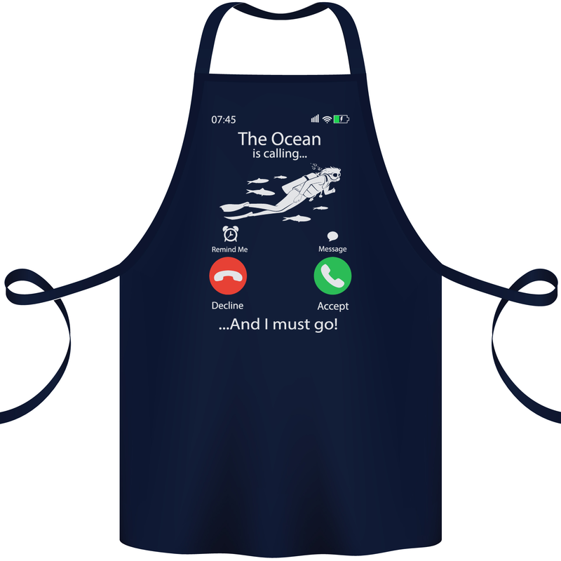 The Ocean Is Calling Scuba Diving Diver Cotton Apron 100% Organic Navy Blue