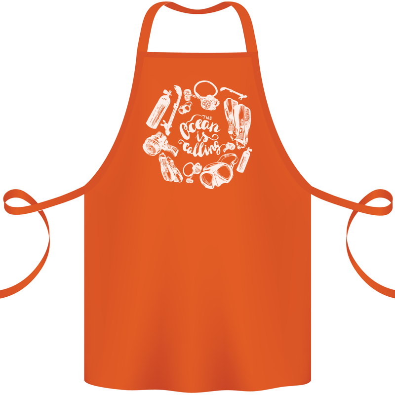 The Ocean Is Calling Scuba Diving Diver Cotton Apron 100% Organic Orange