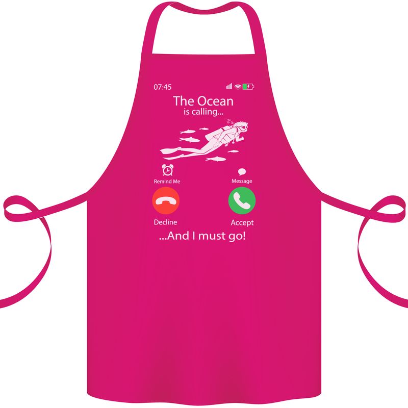 The Ocean Is Calling Scuba Diving Diver Cotton Apron 100% Organic Pink