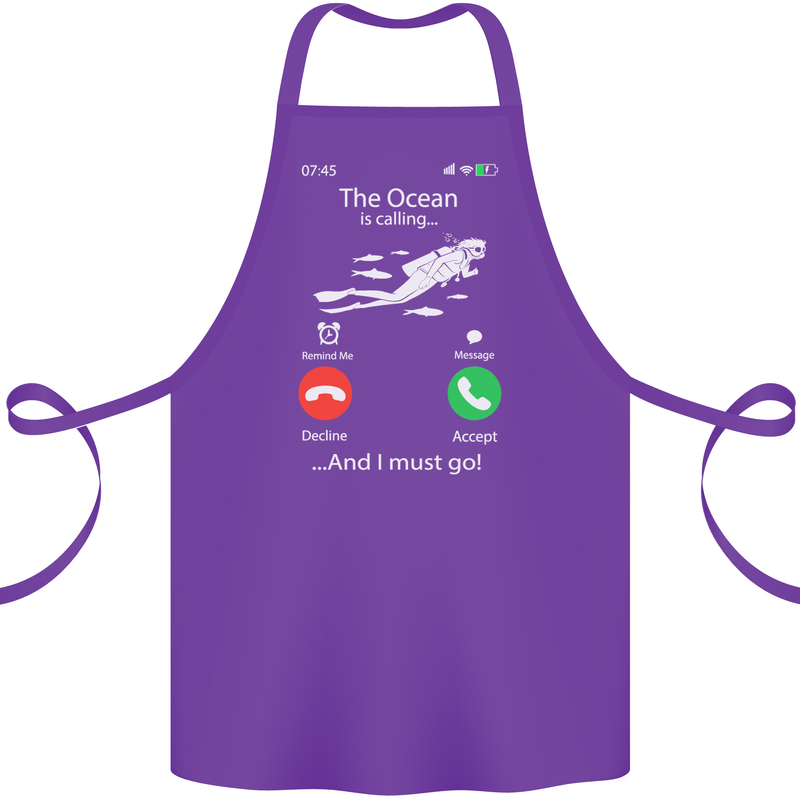 The Ocean Is Calling Scuba Diving Diver Cotton Apron 100% Organic Purple