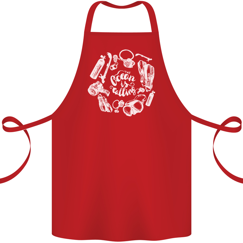 The Ocean Is Calling Scuba Diving Diver Cotton Apron 100% Organic Red