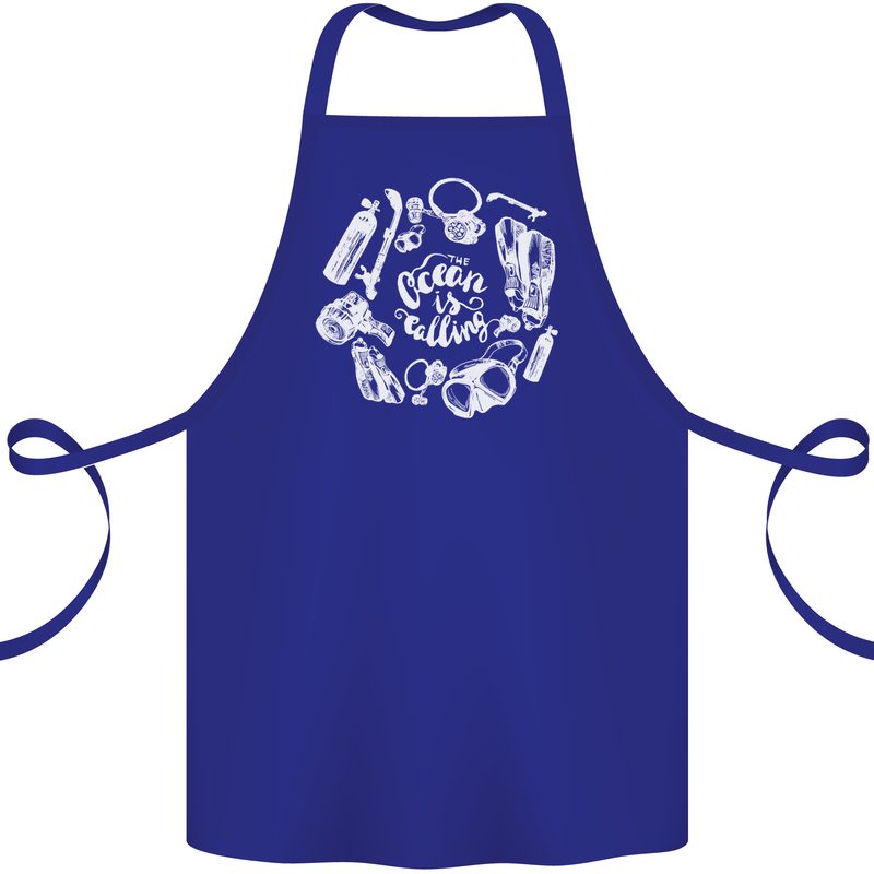 The Ocean Is Calling Scuba Diving Diver Cotton Apron 100% Organic Royal Blue