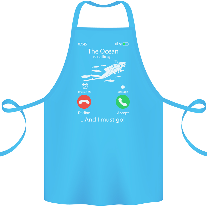 The Ocean Is Calling Scuba Diving Diver Cotton Apron 100% Organic Turquoise