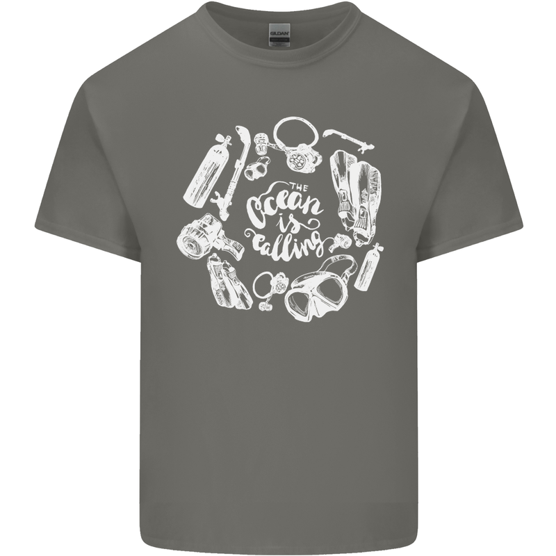 The Ocean Is Calling Scuba Diving Diver Kids T-Shirt Childrens Charcoal