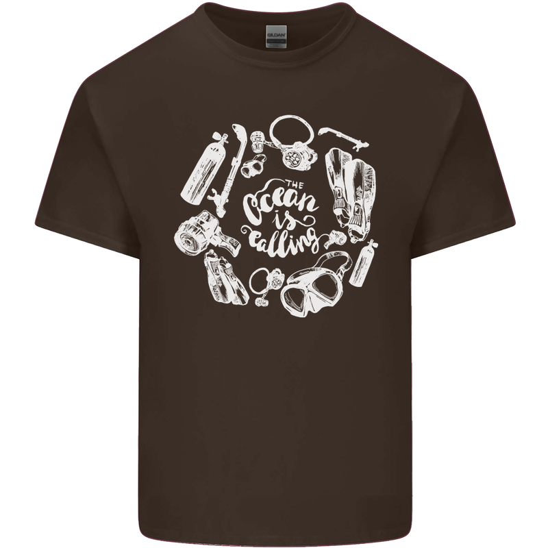 The Ocean Is Calling Scuba Diving Diver Kids T-Shirt Childrens Chocolate