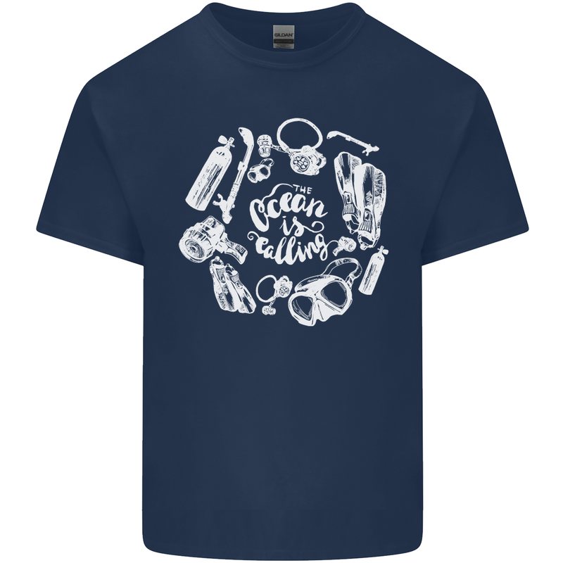 The Ocean Is Calling Scuba Diving Diver Kids T-Shirt Childrens Navy Blue