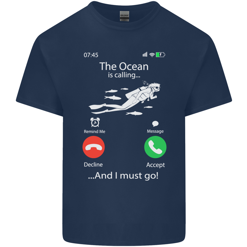The Ocean Is Calling Scuba Diving Diver Kids T-Shirt Childrens Navy Blue