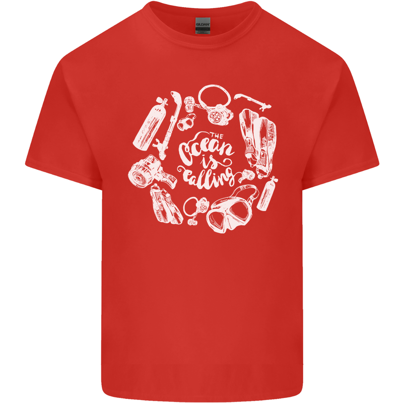 The Ocean Is Calling Scuba Diving Diver Kids T-Shirt Childrens Red