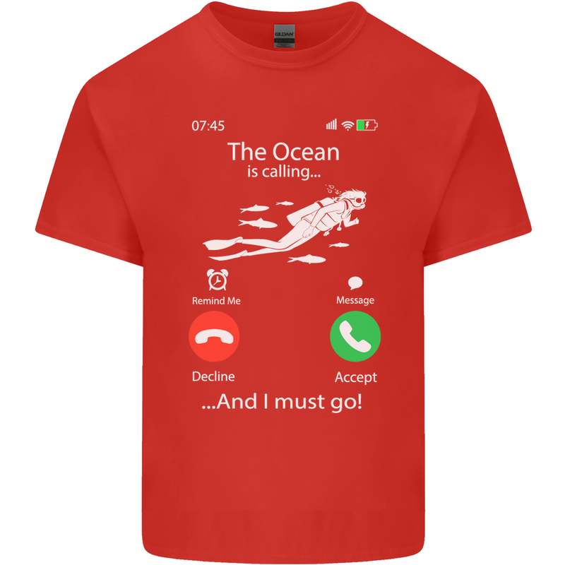 The Ocean Is Calling Scuba Diving Diver Kids T-Shirt Childrens Red