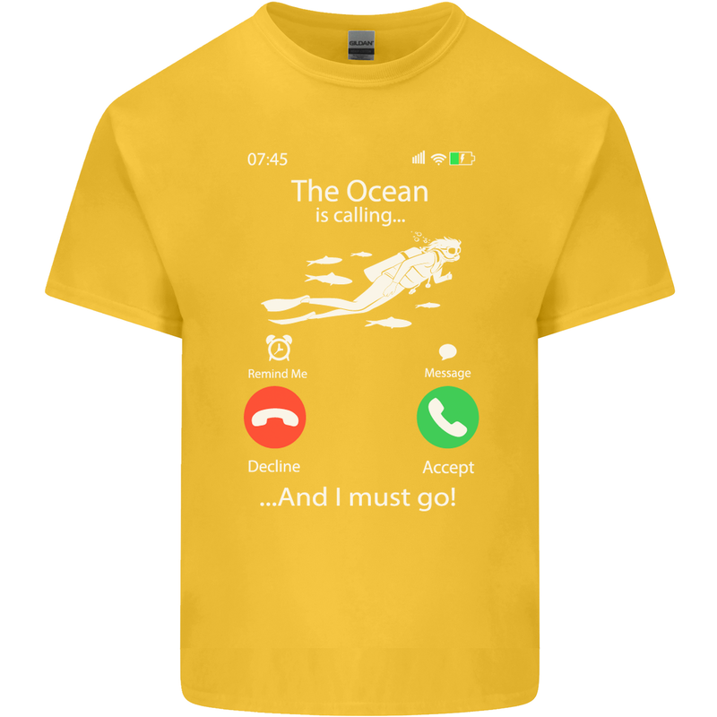 The Ocean Is Calling Scuba Diving Diver Kids T-Shirt Childrens Yellow