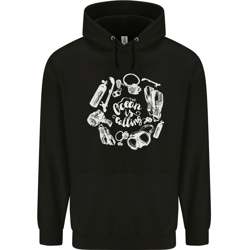 The Ocean Is Calling Scuba Diving Diver Mens 80% Cotton Hoodie Black