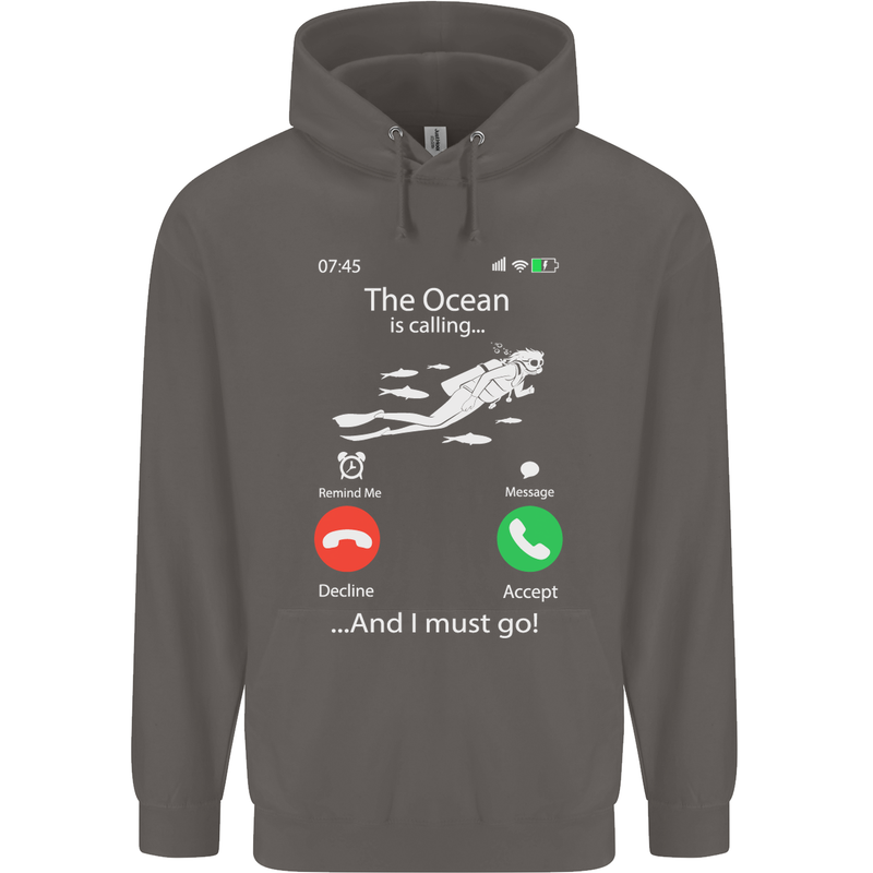 The Ocean Is Calling Scuba Diving Diver Mens 80% Cotton Hoodie Charcoal