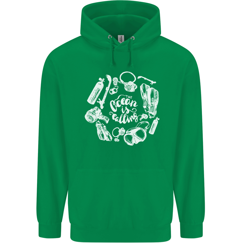 The Ocean Is Calling Scuba Diving Diver Mens 80% Cotton Hoodie Irish Green