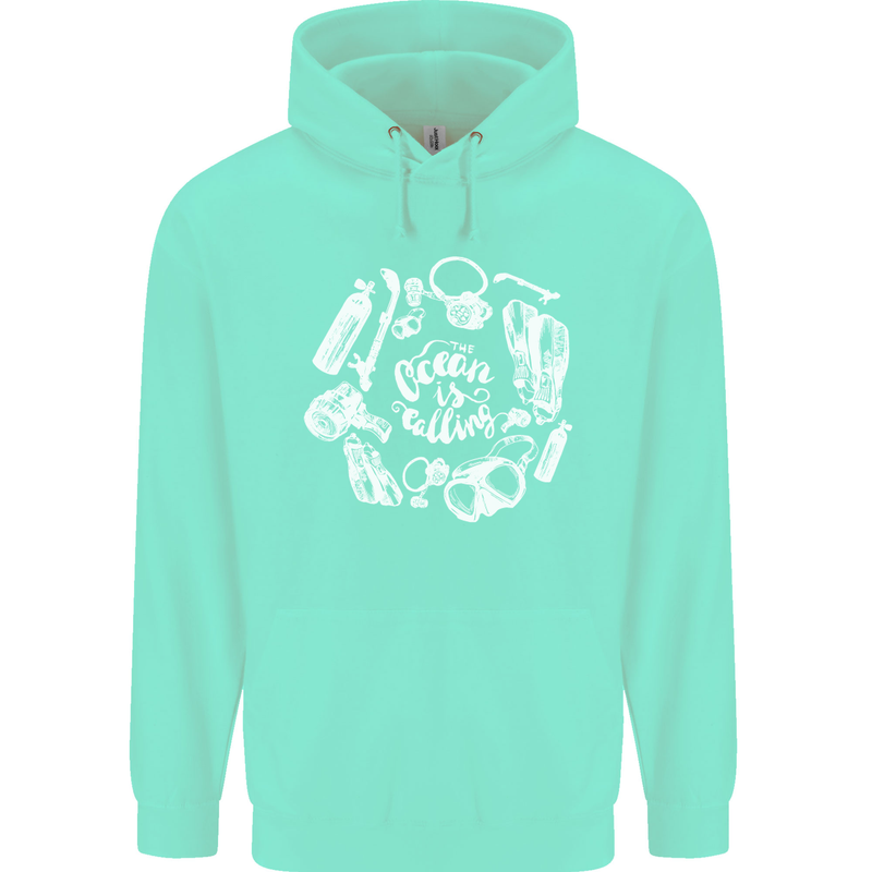 The Ocean Is Calling Scuba Diving Diver Mens 80% Cotton Hoodie Peppermint