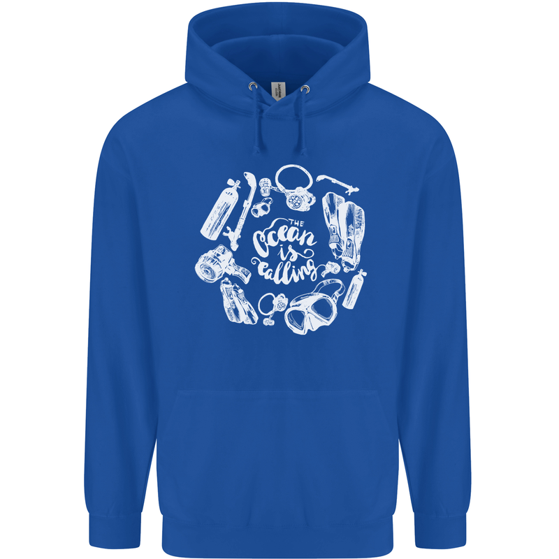 The Ocean Is Calling Scuba Diving Diver Mens 80% Cotton Hoodie Royal Blue