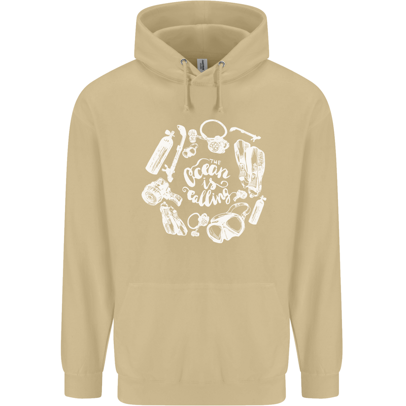 The Ocean Is Calling Scuba Diving Diver Mens 80% Cotton Hoodie Sand