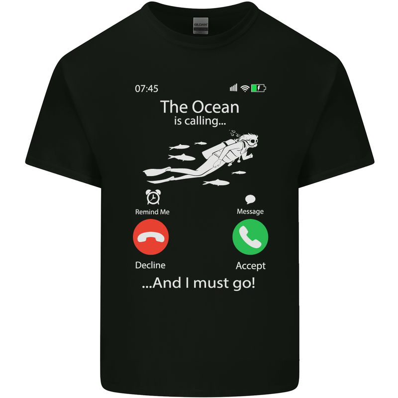 The Ocean Is Calling Scuba Diving Diver Mens Cotton T-Shirt Tee Top Black