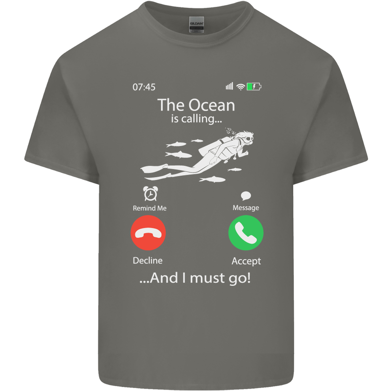 The Ocean Is Calling Scuba Diving Diver Mens Cotton T-Shirt Tee Top Charcoal