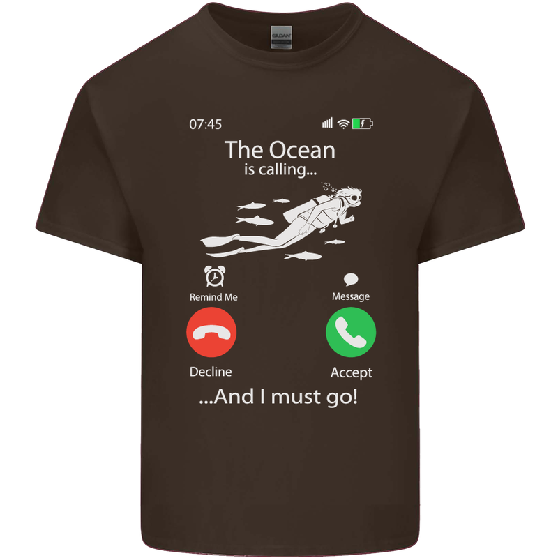 The Ocean Is Calling Scuba Diving Diver Mens Cotton T-Shirt Tee Top Dark Chocolate