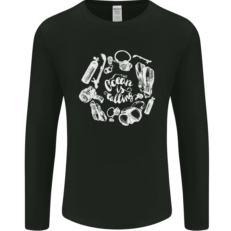 The Ocean Is Calling Scuba Diving Diver Mens Long Sleeve T-Shirt Black