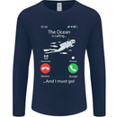 The Ocean Is Calling Scuba Diving Diver Mens Long Sleeve T-Shirt Navy Blue