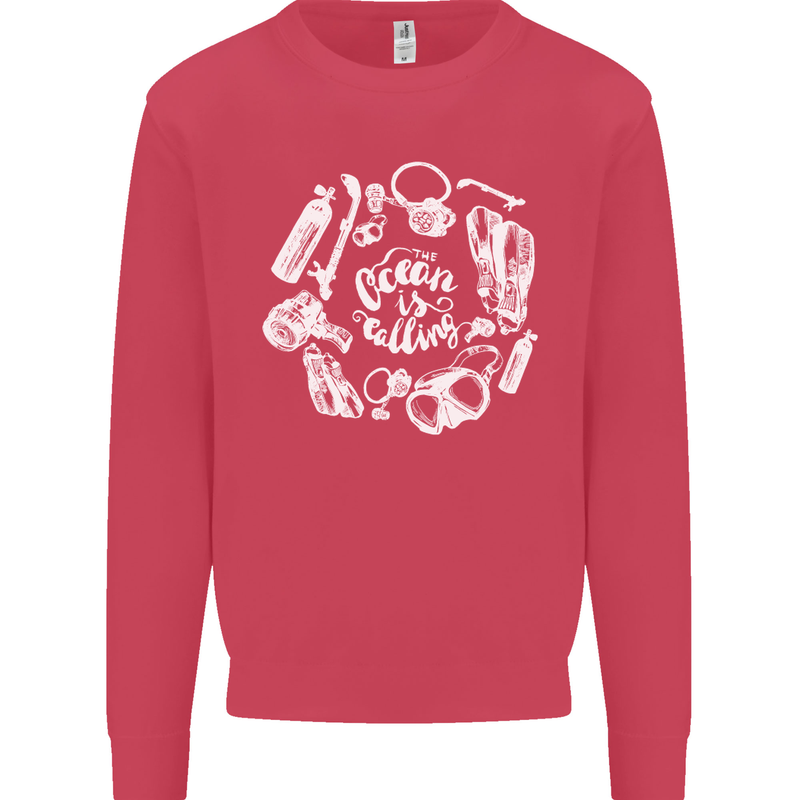 The Ocean Is Calling Scuba Diving Diver Mens Sweatshirt Jumper Heliconia