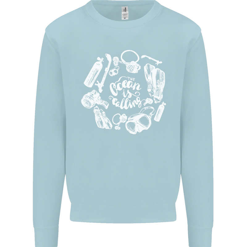 The Ocean Is Calling Scuba Diving Diver Mens Sweatshirt Jumper Light Blue