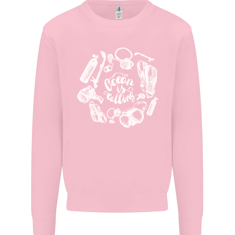 The Ocean Is Calling Scuba Diving Diver Mens Sweatshirt Jumper Light Pink
