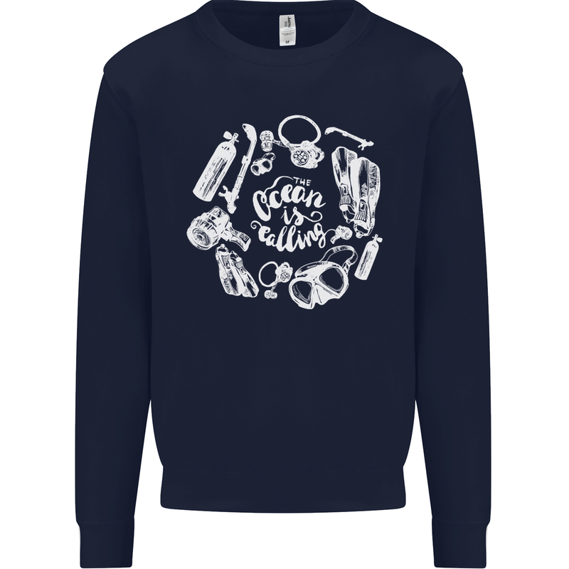 The Ocean Is Calling Scuba Diving Diver Mens Sweatshirt Jumper Navy Blue