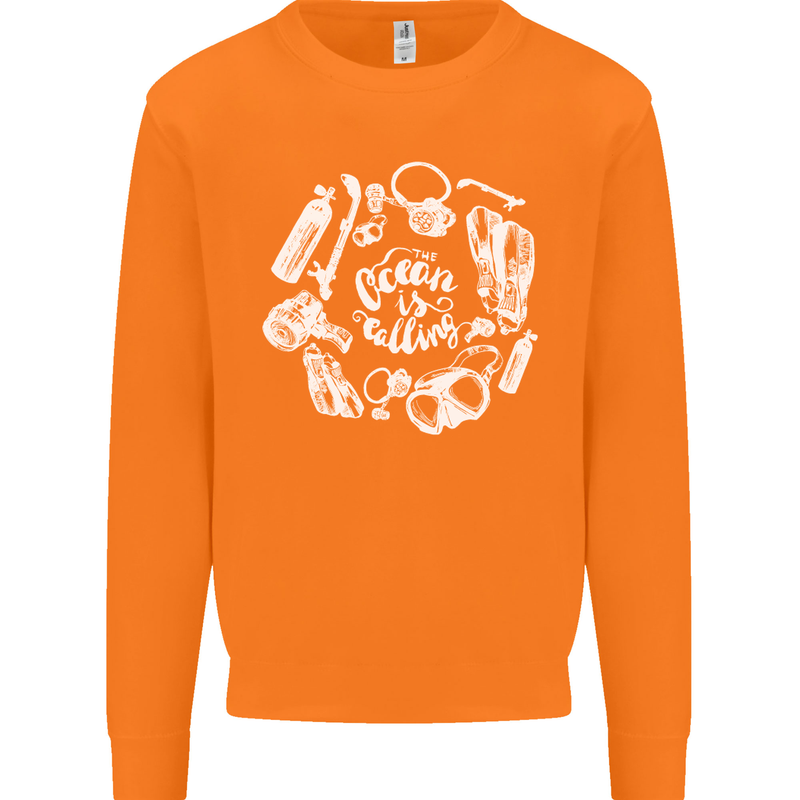 The Ocean Is Calling Scuba Diving Diver Mens Sweatshirt Jumper Orange
