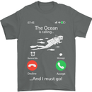 The Ocean Is Calling Scuba Diving Diver Mens T-Shirt Cotton Gildan Charcoal