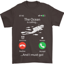 The Ocean Is Calling Scuba Diving Diver Mens T-Shirt Cotton Gildan Dark Chocolate