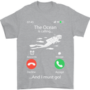 The Ocean Is Calling Scuba Diving Diver Mens T-Shirt Cotton Gildan Sports Grey