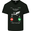 The Ocean Is Calling Scuba Diving Diver Mens V-Neck Cotton T-Shirt Black